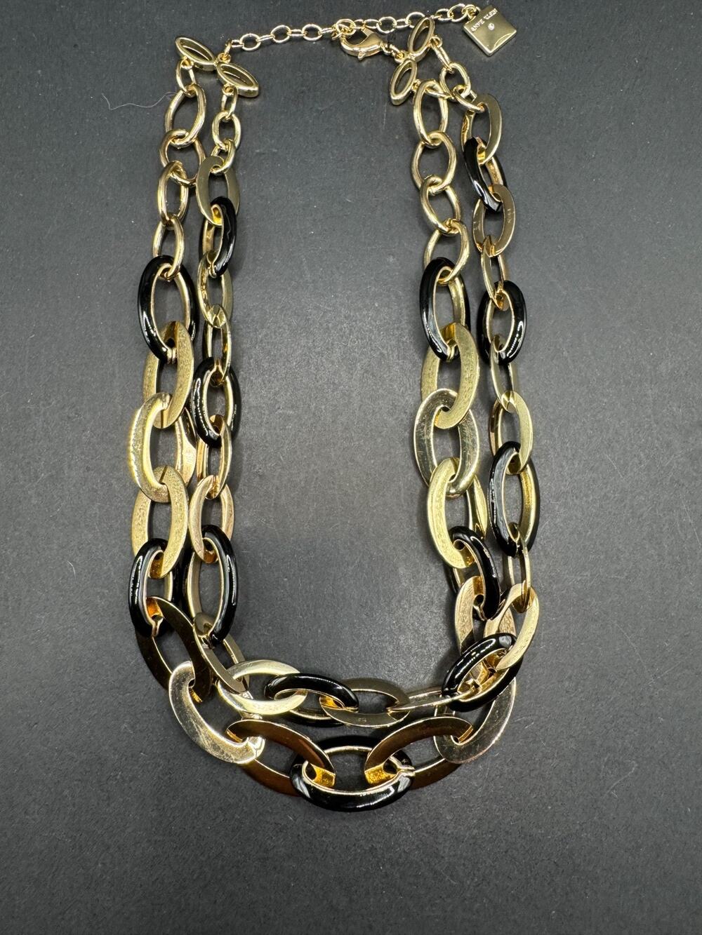 Vintage Anne Klein Double Strand Gold & Black Link Chunky Statement Necklace